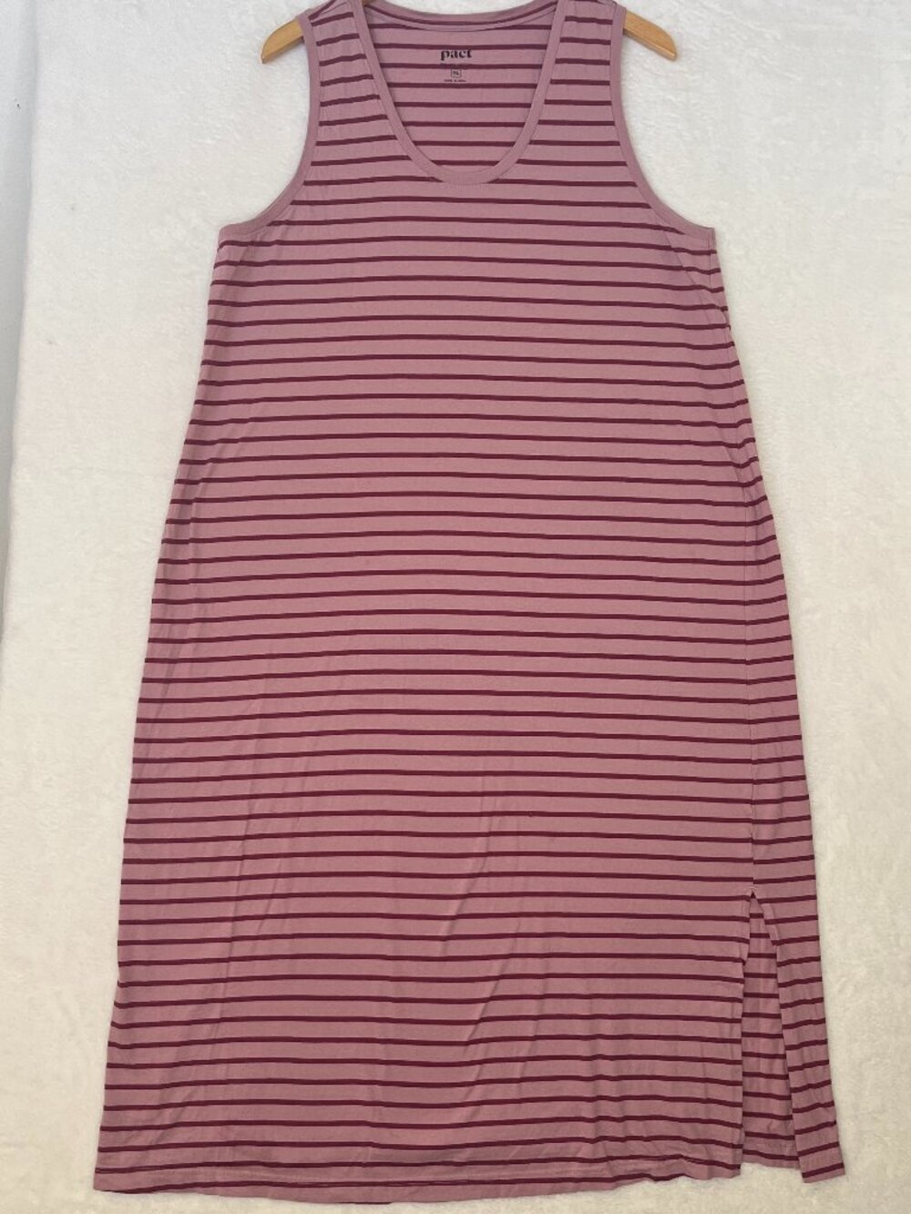 Pact Organic Cotton Softspun Tank Midi Dress sz XL Pink Stripe SummerPreppy FLAW